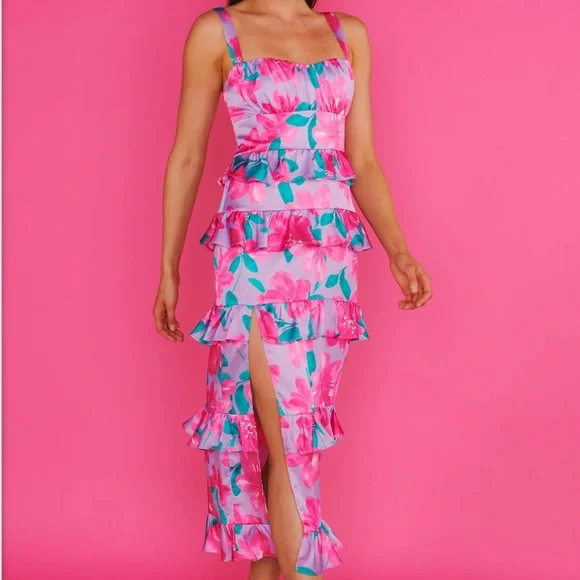 knee length dresses for ladies Aydin Cami Midi Dress - Zinnia Floral Print Sleeveless Day Dress main image 1
